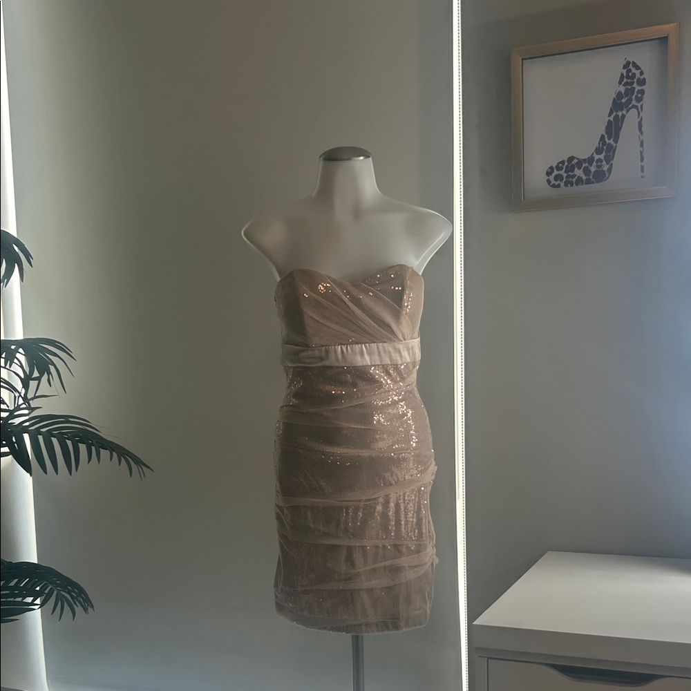 B Darlin Strapless Dress in Gold